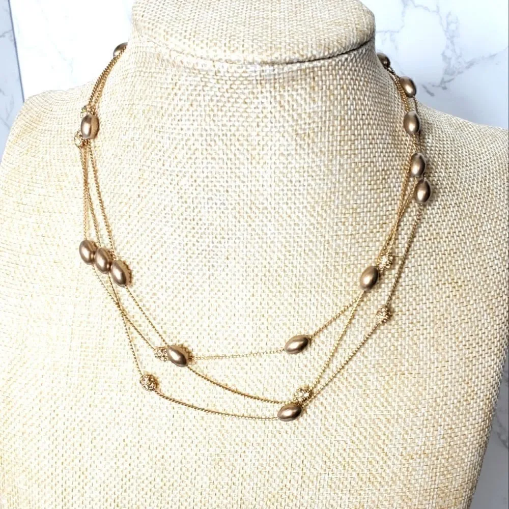 VINTAGE MONET Triple Strand Matte and Crystal Necklace